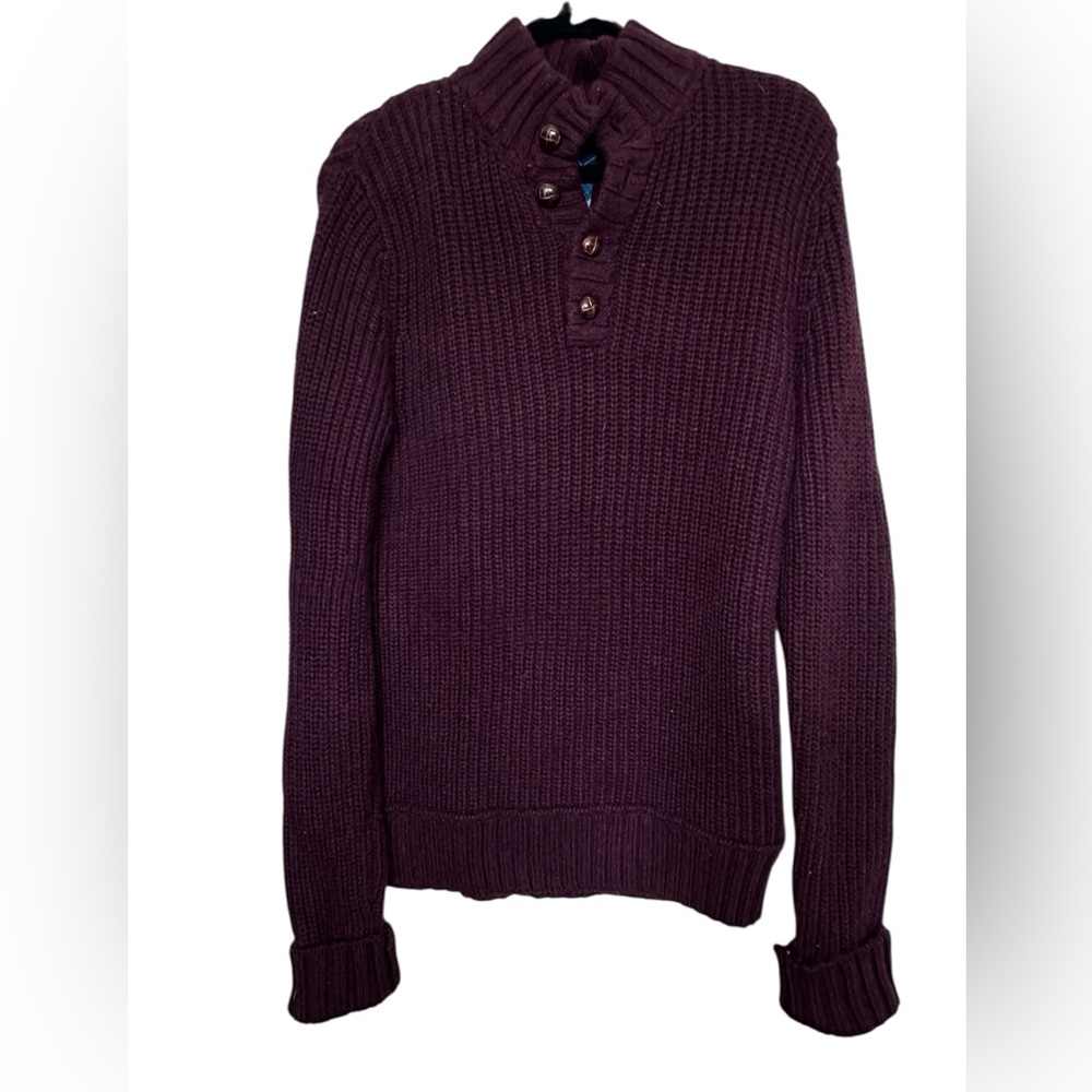 MENS FOSSIL PULLOVER SWEATER Cotton Blend W Angora 1/4 Button Up Size M Burgundy